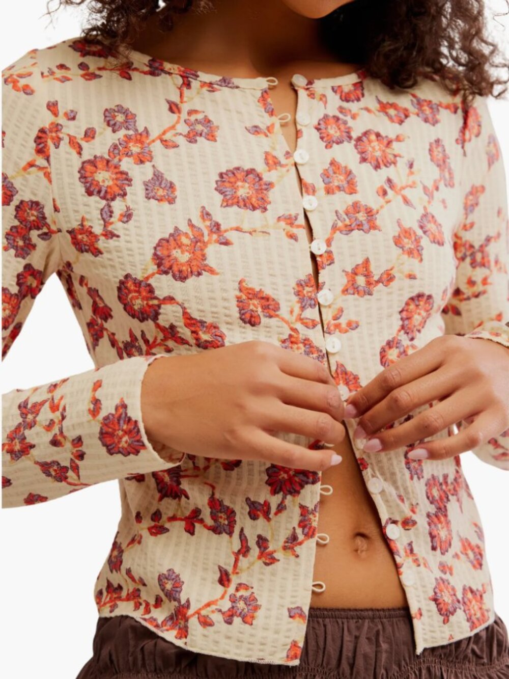 NWT Free People | Tilly Printed Long Sleeve Button Down Cardigan Top | Size XL